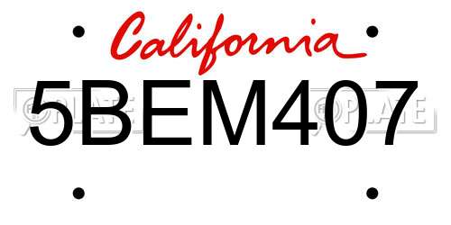 5BEM407 California License Plate
