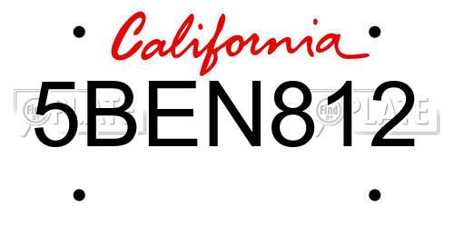 5BEN812 California License Plate