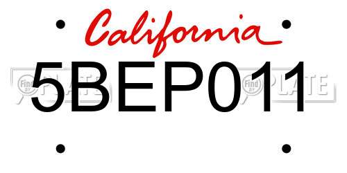 5BEP011 California License Plate