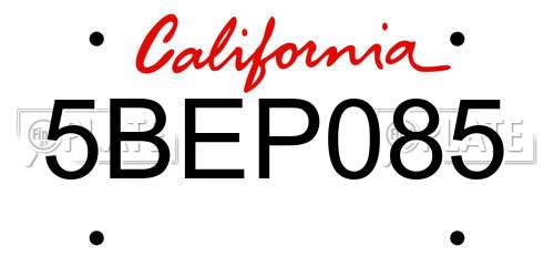 5BEP085 California License Plate