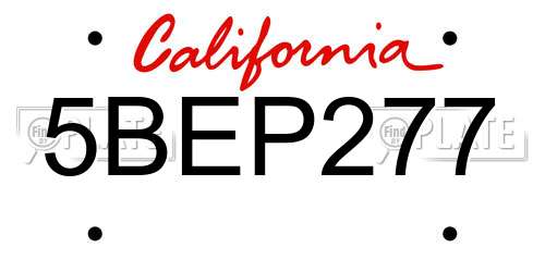 5BEP277 California License Plate