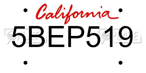 5BEP519 California License Plate