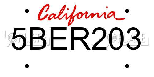 5BER203 California License Plate