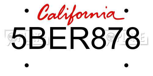 5BER878 California License Plate