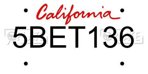 5BET136 California License Plate