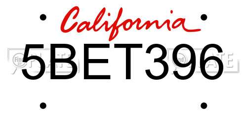 5BET396 California License Plate