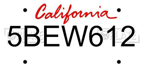 5BEW612 California License Plate
