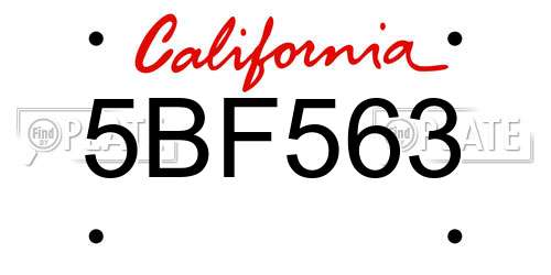5BF563 California License Plate