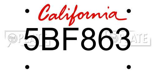 5BF863 California License Plate