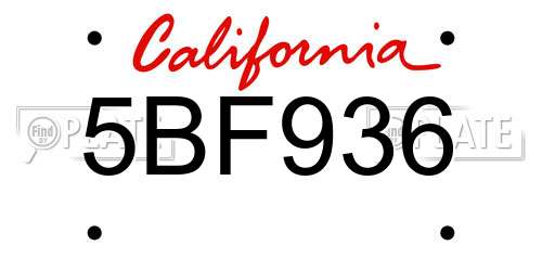5BF936 California License Plate