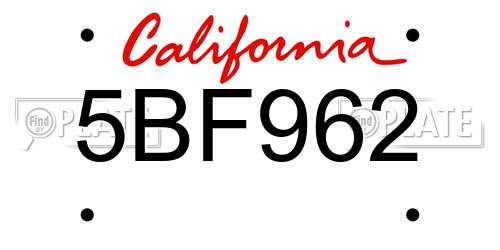 5BF962 California License Plate