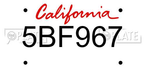 5BF967 California License Plate
