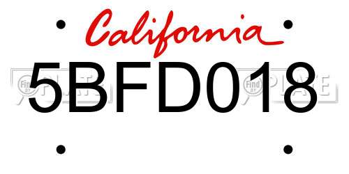 5BFD018 California License Plate