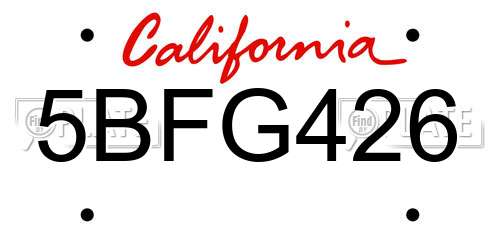5BFG426 California License Plate