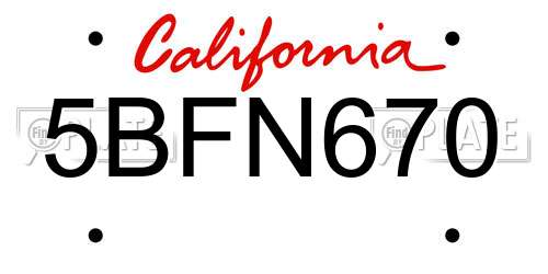5BFN670 California License Plate