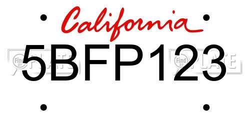 5BFP123 California License Plate