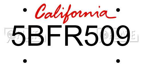 5BFR509 California License Plate
