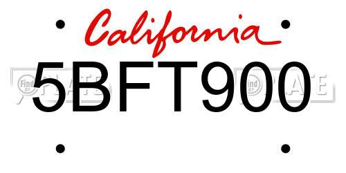 5BFT900 California License Plate
