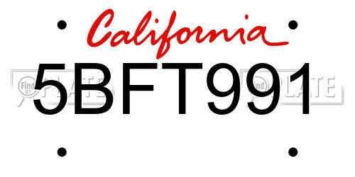5BFT991 California License Plate