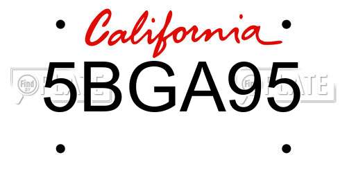 5BGA95 California License Plate