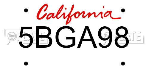 5BGA98 California License Plate
