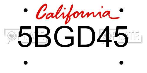 5BGD45 California License Plate