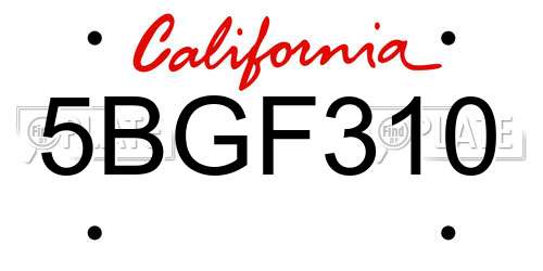 5BGF310 California License Plate