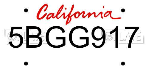 5BGG917 California License Plate