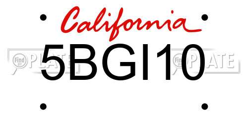 5BGI10 California License Plate