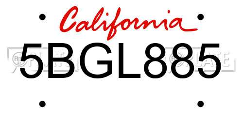 5BGL885 California License Plate