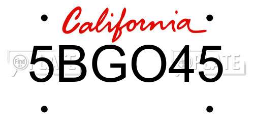 5BGO45 California License Plate