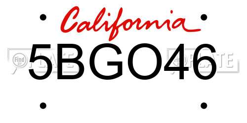 5BGO46 California License Plate