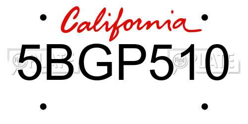 5BGP510 California License Plate