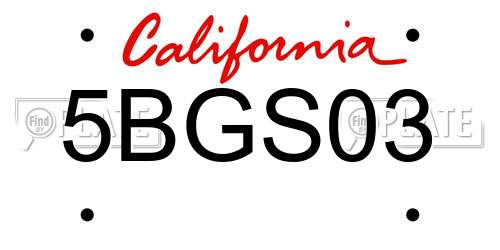 5BGS03 California License Plate