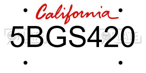 5BGS420 California License Plate