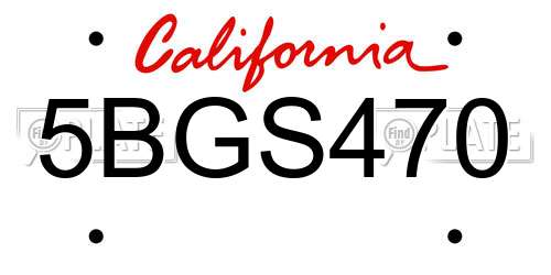 5BGS470 California License Plate