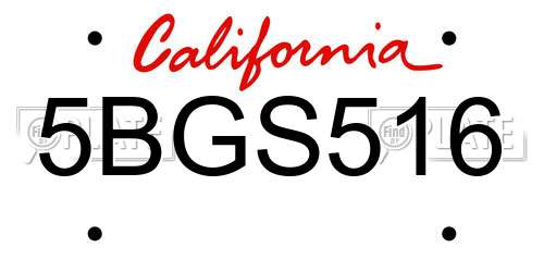 5BGS516 California License Plate