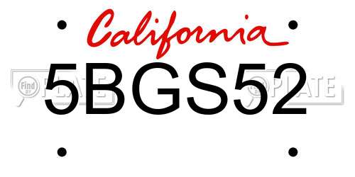 5BGS52 California License Plate
