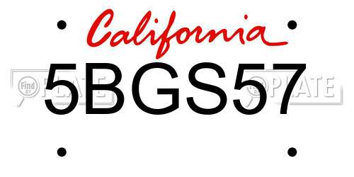 5BGS57 California License Plate