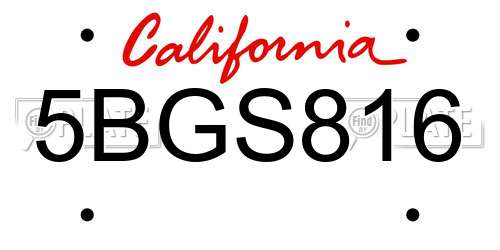 5BGS816 California License Plate