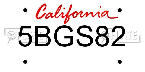 5BGS82 California License Plate