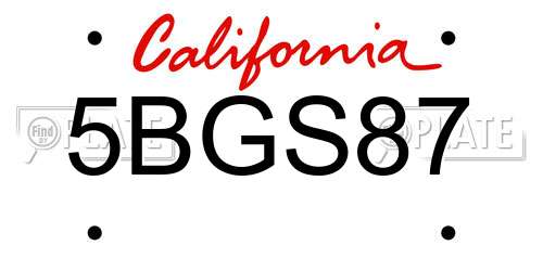 5BGS87 California License Plate