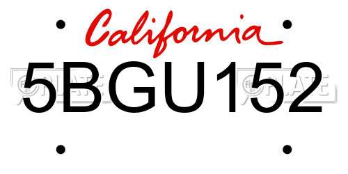 5BGU152 California License Plate