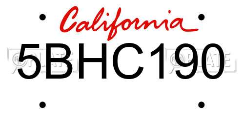 5BHC190 California License Plate