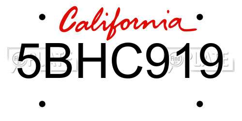 5BHC919 California License Plate