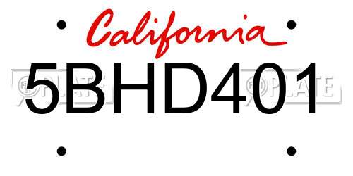 5BHD401 California License Plate