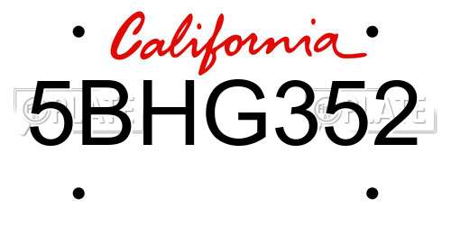 5BHG352 California License Plate