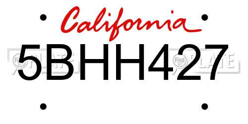 5BHH427 California License Plate