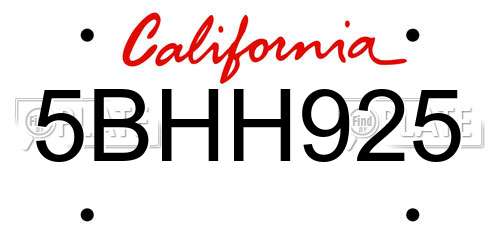 5BHH925 California License Plate