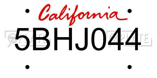 5BHJ044 California License Plate